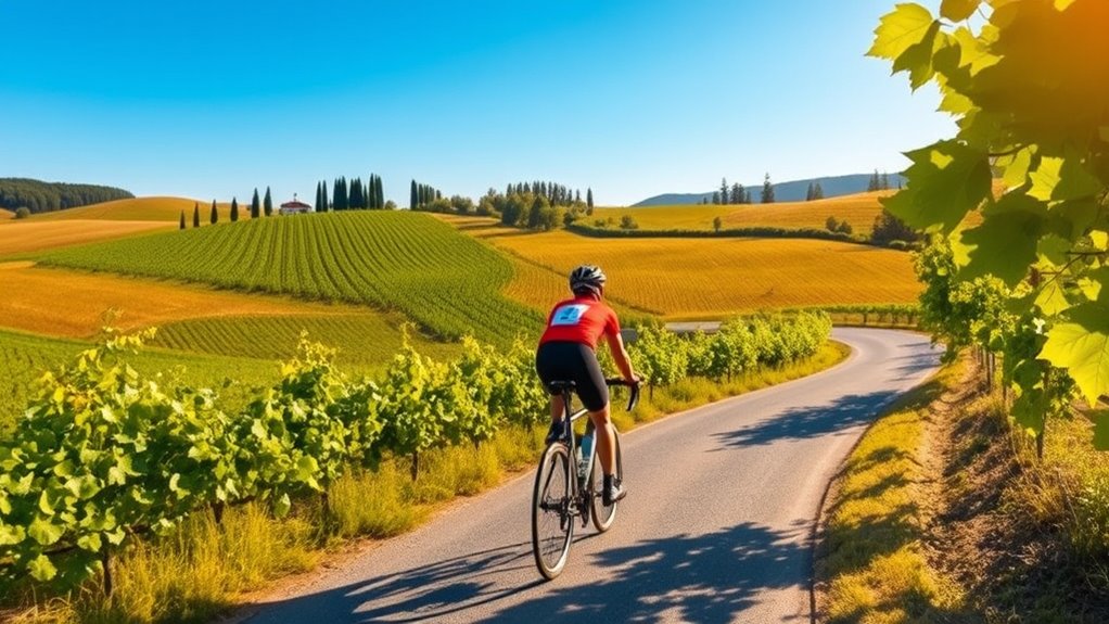 cycling through tuscan vineyards