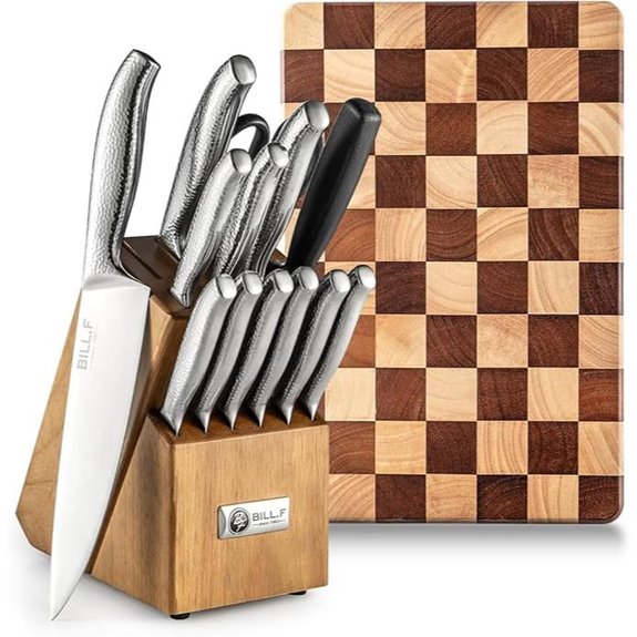 Knife Block Set with 14 Kitchen Knives and Cutting Board