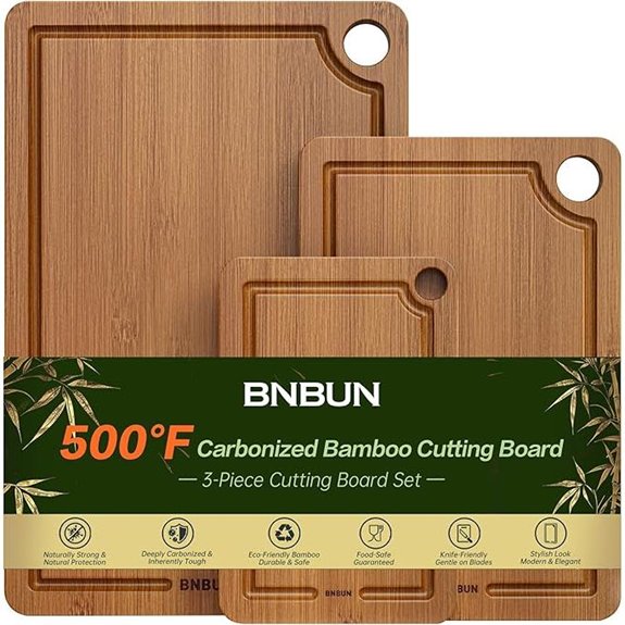 Bamboo Cutting Board Set with Non-Slip Mat and Handles