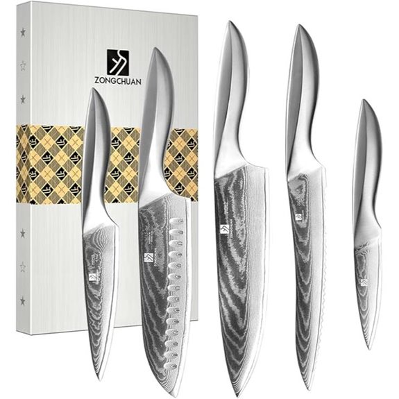 Damascus Chef Knife Set 5 Pcs Sharp Ergonomic