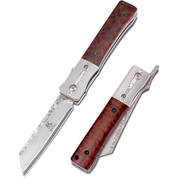 KATSU Damascus Pocket Knife with Wooden Handle