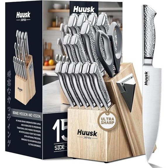 Huusk 15-Piece Japanese Kitchen Knife Set with Block