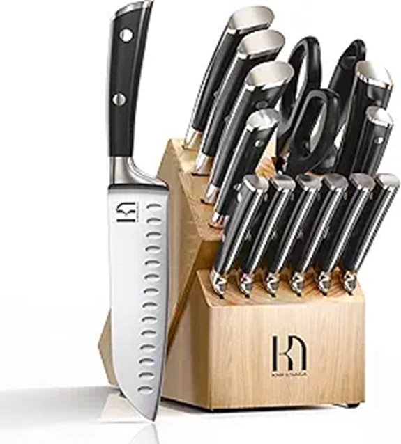 Japanese 15-Piece Sharp Kitchen Knife Set with Block
