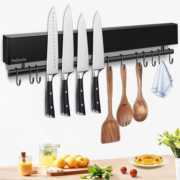 17-Inch Magnetic Knife Holder with Hooks and Mounting Options