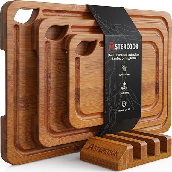 Astercook Reversible Bamboo Cutting Boards with Storage Stand