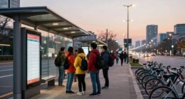 approach bus stops cautiously