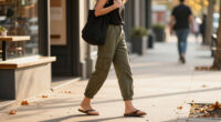 Jennifer Lawrence Brings Flip Flops Into Fall With Cargo Pants And A Semi-Sheer Cardigan